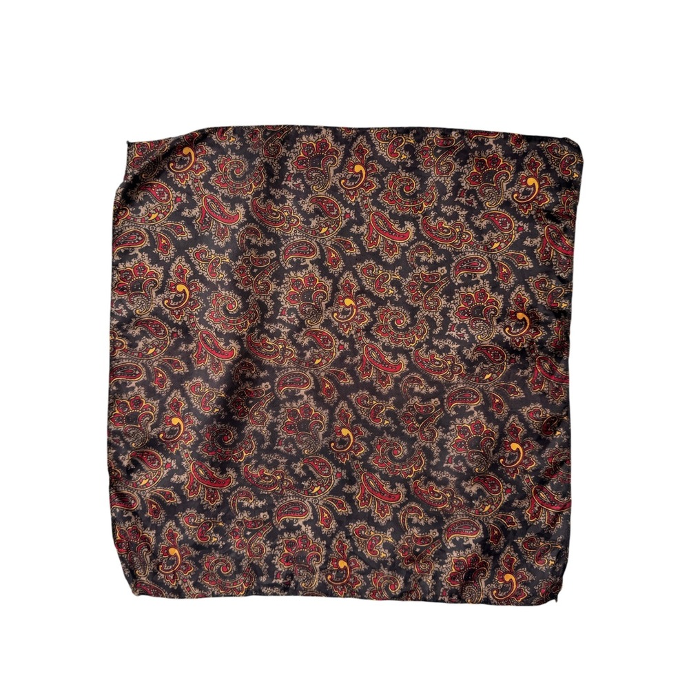 Mens Paisley Pocket Square Brown Red Gold Formal Suit Accessory 14 Inch
